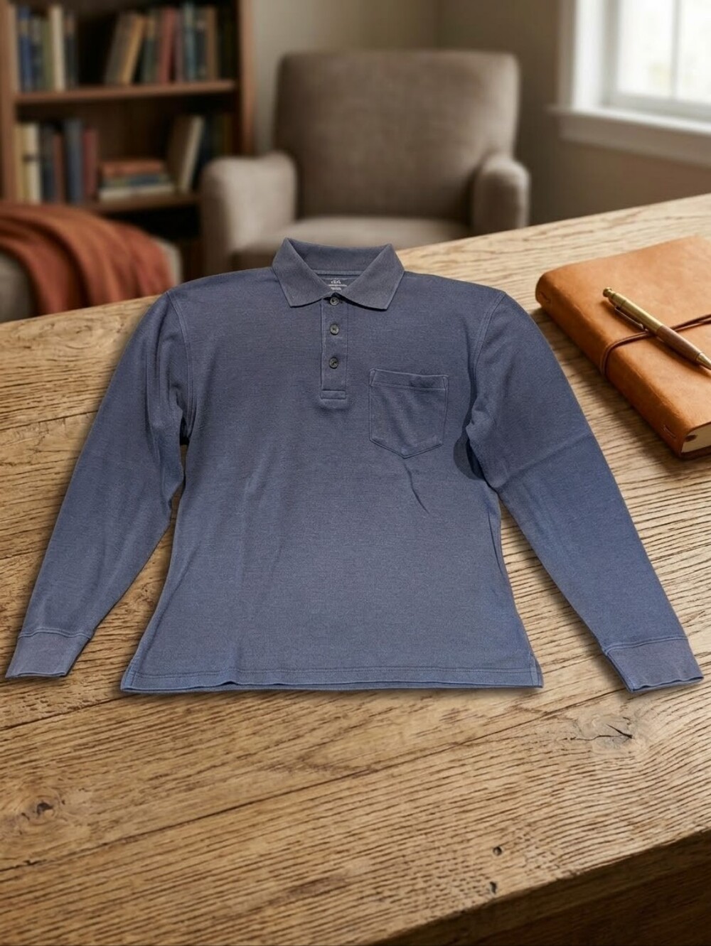 Men's Long-Sleeve Polo Shirt - Slate Blue